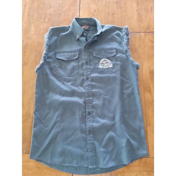 Black Hills Sturgis Motorcycle Rally 77th Black Sleeveless Button Down Mens M - Picture 3 of 7